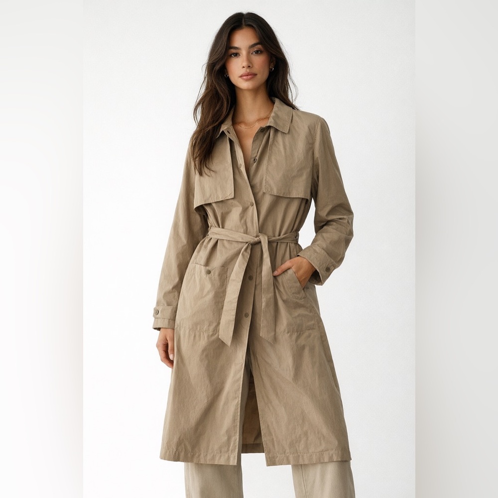 Aritzia Wilfred Free Size M Lightweight Snap-Front Trench Coat – Taupe / Khaki